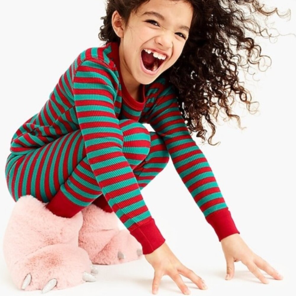 J Crew Crewcuts Red & Green Striped Thermal Pajamas 12